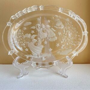 Mikasa Holiday Lights angels stars sweet dish plate in clear and frosted glass